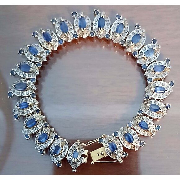 Sapphire Diamond 14k Yellow Gold Unique Heirloom Bracelet - Picture 4 of 9